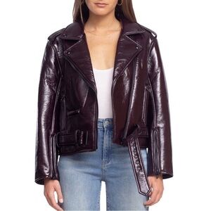 NWT BLANKNYC Women’s Shiny Crinkle Faux Leather Moto Jacket